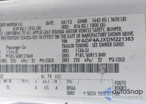 2013 Ford Fiesta S из США, поврежденный, VIN 3FADP4AJXDM221383